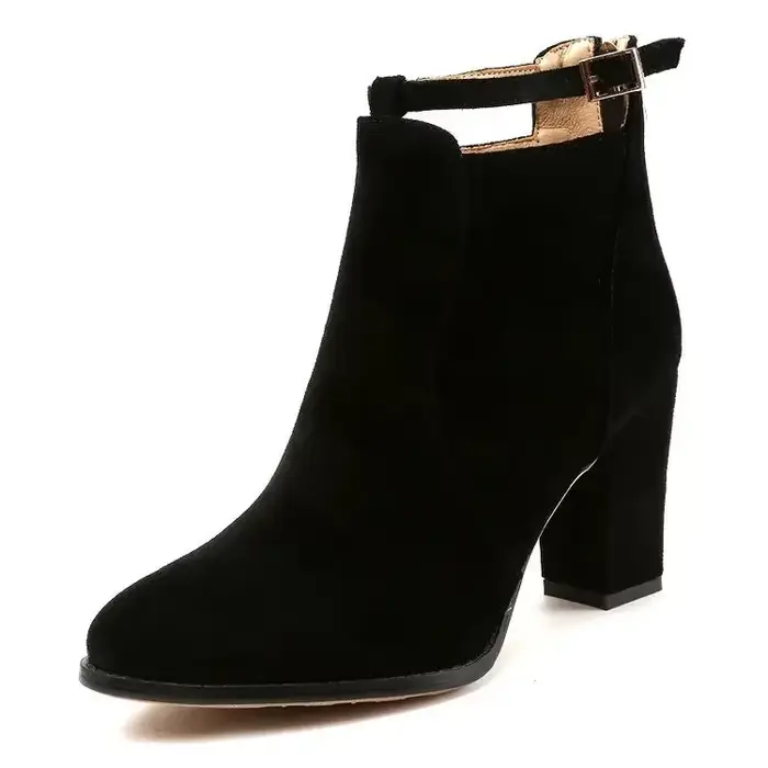 Femme daim talon haut bottines Style britannique mode talon épais pointu dos fermeture éclair bottes