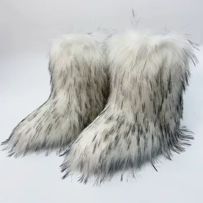 Bottes de neige mi-mollet en fourrure pour femmes et filles, chaussures en peluche chaudes, plate-fo