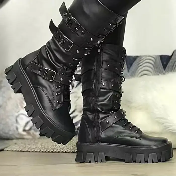Bottes gothiques faites à la main pour femmes, style punk à la mode, antidérapantes, talon à plateforme, bottes de moto pour l'automne-hiver 2025 occasions spéciales