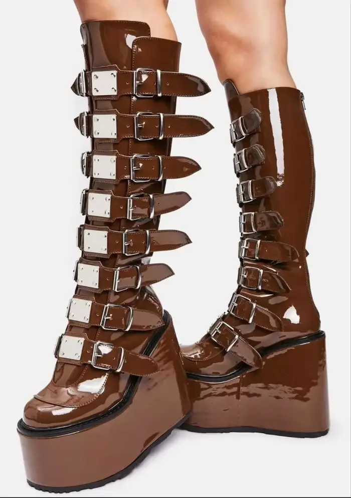 Bottes de moto à plateforme Punk Rock avec boucle de ceinture