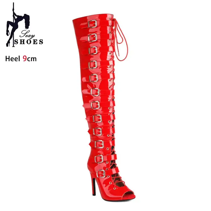 Bottes rouges au-dessus du genou pour femmes, chaussures de danse à la mode, cuissardes sexy, bottes