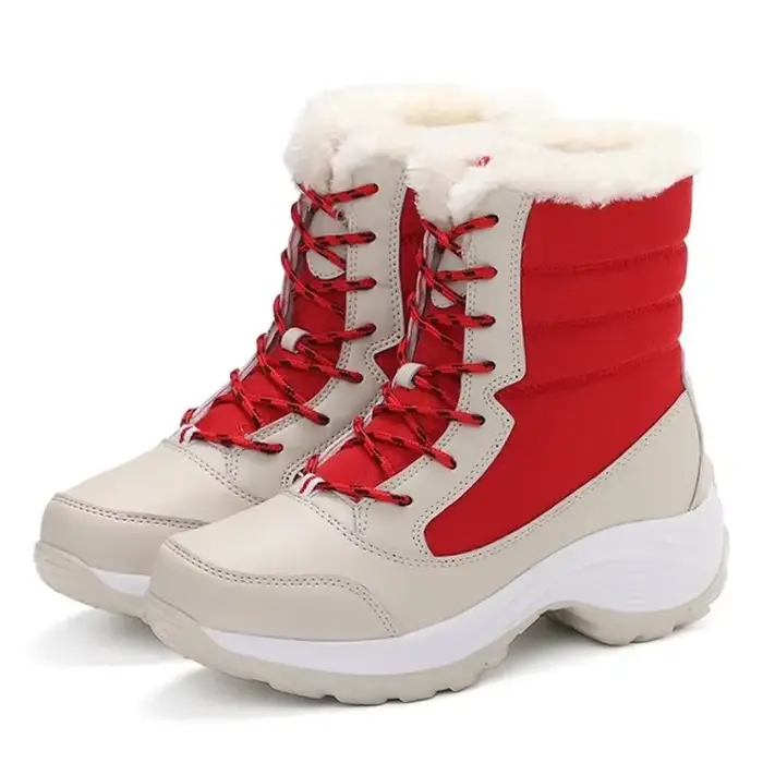 Bottes de neige imperméables pour femmes, chaussures d'hiver, peluche, chaud, rinçage, plate-forme, 