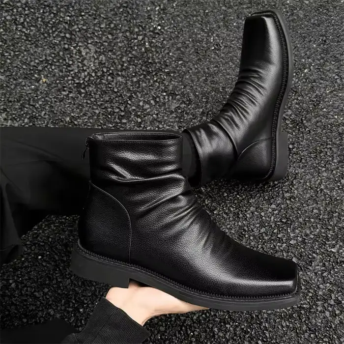Vente chaude bottes en cuir pour hommes mode bout carré drapé décontracté Chelsea botte britannique 