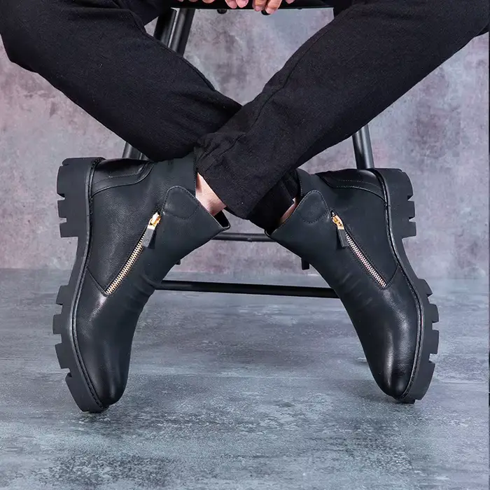 Bottes de cowboy à plateforme en cuir véritable pour homme, beau style de rue, style britannique, co