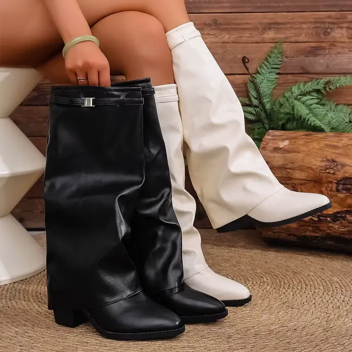 Bottes de mode à talons plissés