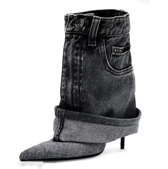 Bottes de cowboy pour femme automne-hiver 2026, bleues, à bout pointu, à talon haut, confortables, p