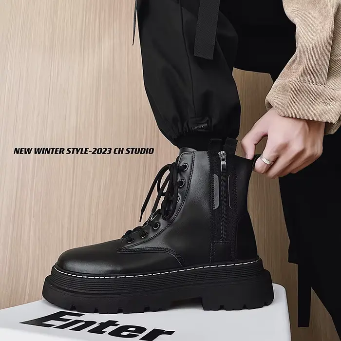 Bottes de travail montantes en cuir noir pour homme élégantes durables et modernes mode britannique usage quotidien occassions spéciales