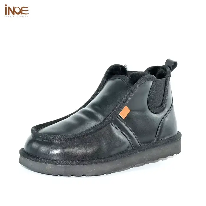 Bottes d'hiver courtes décontractées INOE pour hommes, en cuir de vache, doublure en fourrure de mou