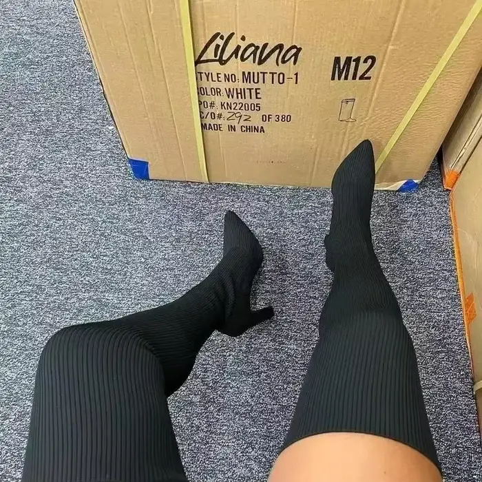 Femmes bottes hautes automne hiver bottes au dessus du genou haute qualité chaussettes extensibles b
