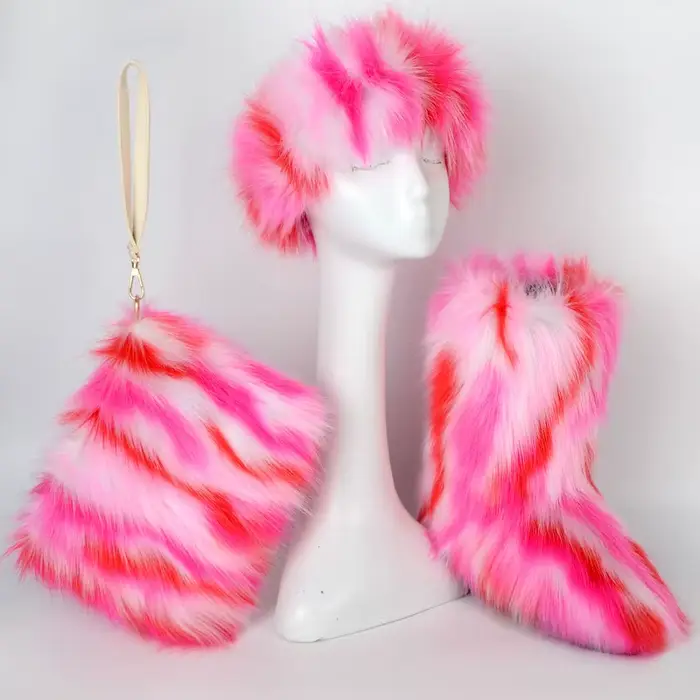 Bottes d'hiver en fausse fourrure de renard pour femmes