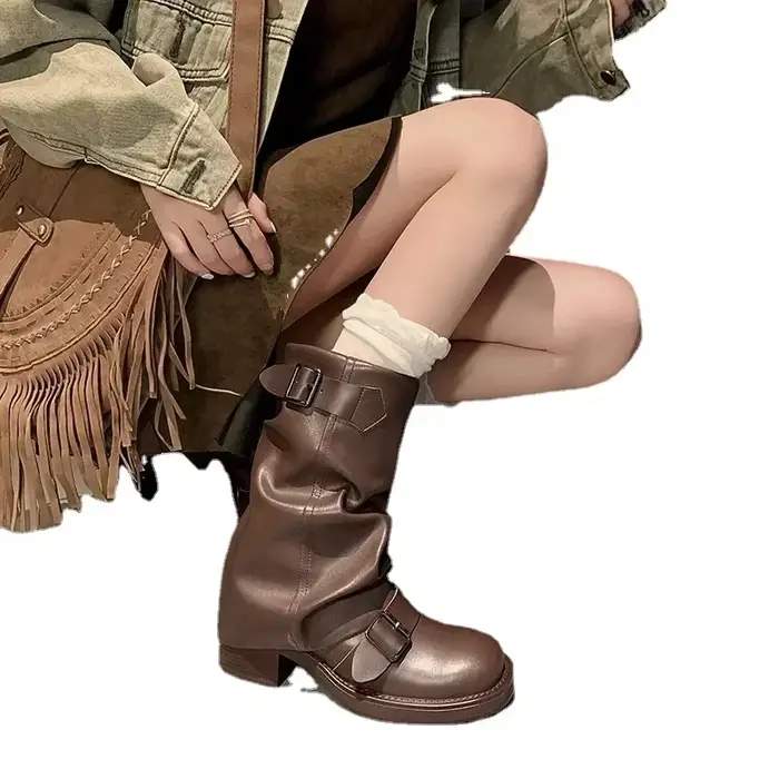 Bottes de chevalier à boucle plissée pour femmes