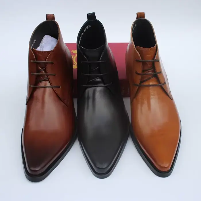 Version européenne de bottes montantes en cuir pour hommes