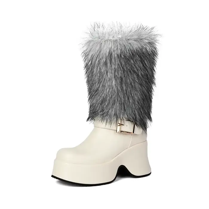 Bottes de neige chaudes en fausse fourrure pour femmes, chaussures occidentales par temps froid, pla