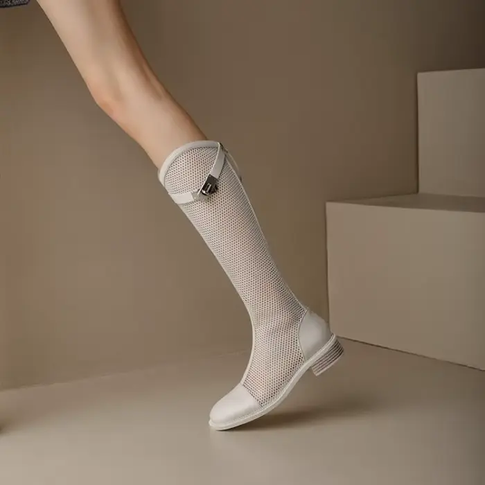 2025New femmes bottes été maille respirant évider botte longue mode genou-bottes