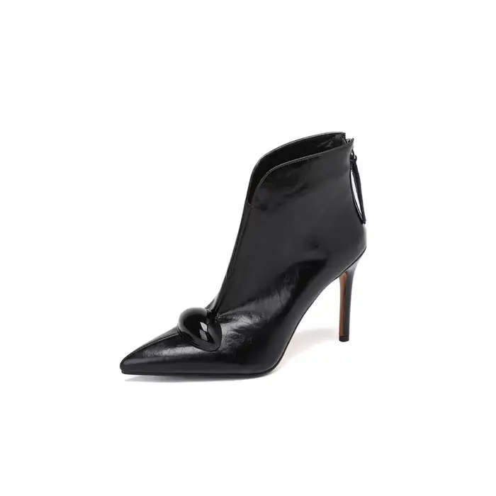Bottines d'automne en cuir véritable pour femmes, chaussures à bout pointu et à talons fins, avec fe
