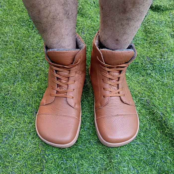 Bottes en cuir véritable pieds nus avec doublure en laine à l'intérieur pour femmes et hommes