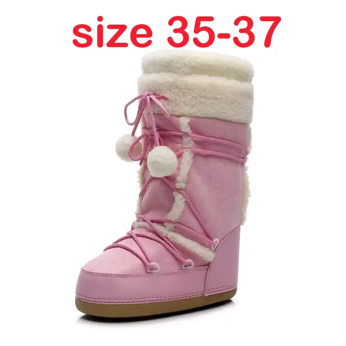 Bottes d'hiver pour femmes 2026, bottes de neige pour femmes, bottes mi-mollet roses résistantes au 