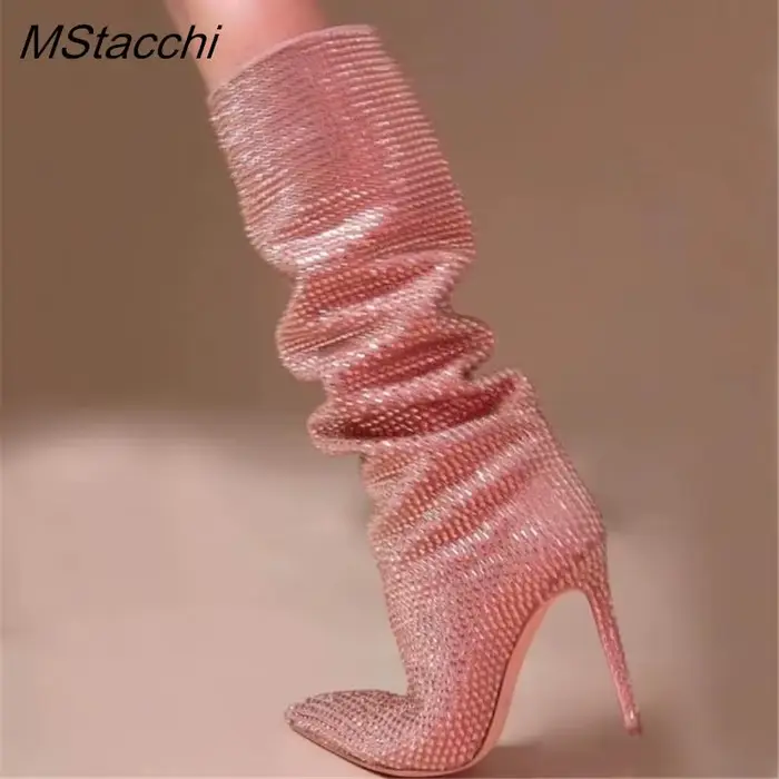 Bottes hautes à strass pour femme