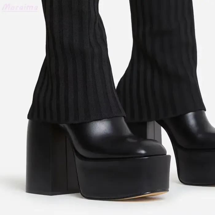 Bottes hautes à plateforme en tricot superposé