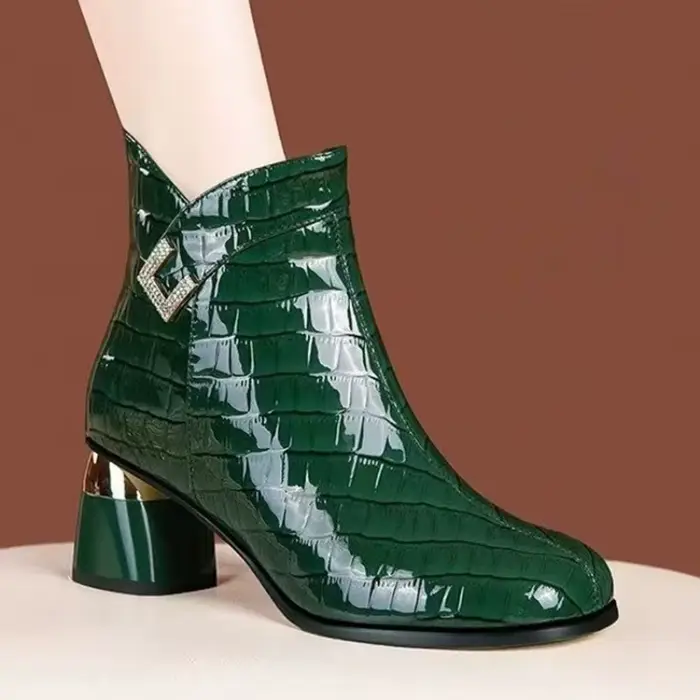 Petites bottines décontractées à bout rond en cuir verni pour femmes