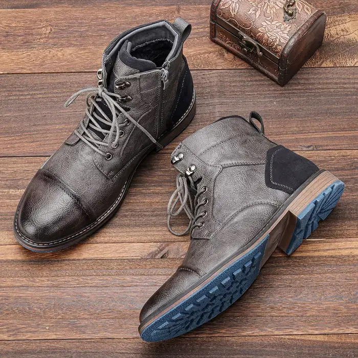 Bottes en cuir confortables pour homme style concis hauteur cheville talon bas couleurs brun clair gris foncé ivoire jaune lavande multi vert armée occasions printemps automne travail soirées