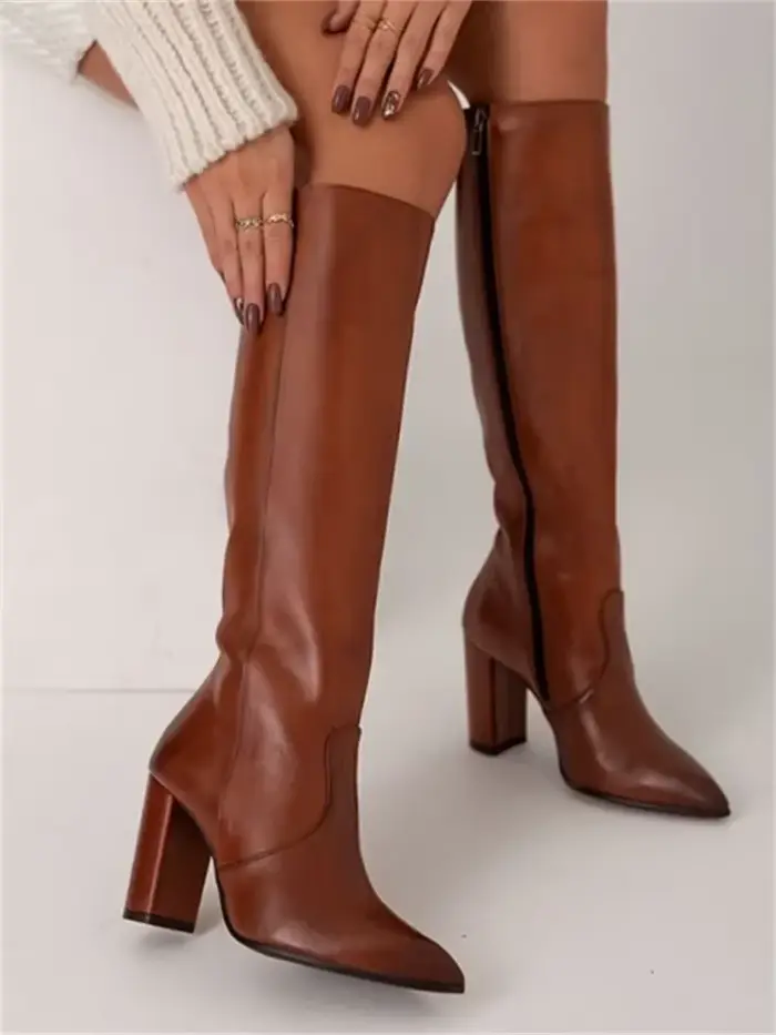 Femmes genou bottes hautes 2024 hiver bout pointu bottes mode dame talons hauts chaussures fermeture