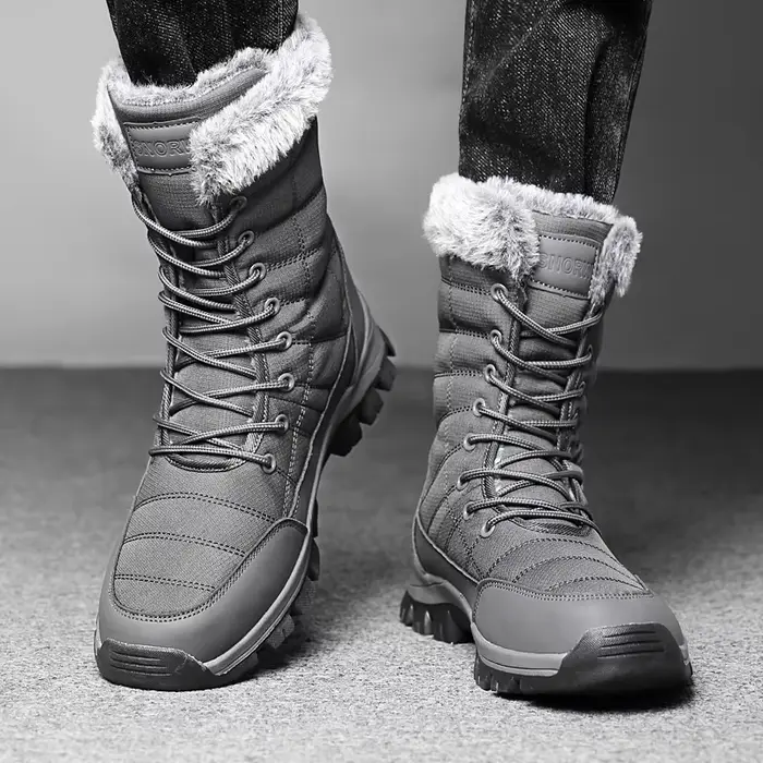 Bottes de neige pour hommes en toile avec doublure en peluche courte pour randonnées hivernales et tenues élégantes ocassions spéciales