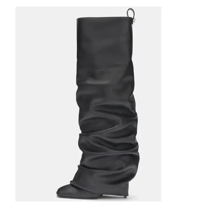 Nouvelles Bottes Longues Plissées Givrées pour Femmes 2026, à Bout Pointu et Talons Aiguilles, à Enf
