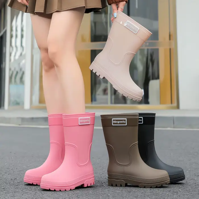 Bottes de pluie mi-mollet pour femmes avec doublure polaire