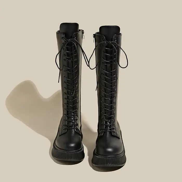 Bottes de chevalier à lacets pour femmes