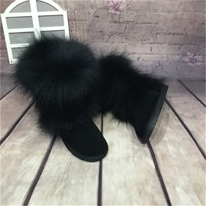Nouveauté 2025 antidérapant fourrure de renard femme hiver bottes de neige chaussures pour femmes en cuir véritable