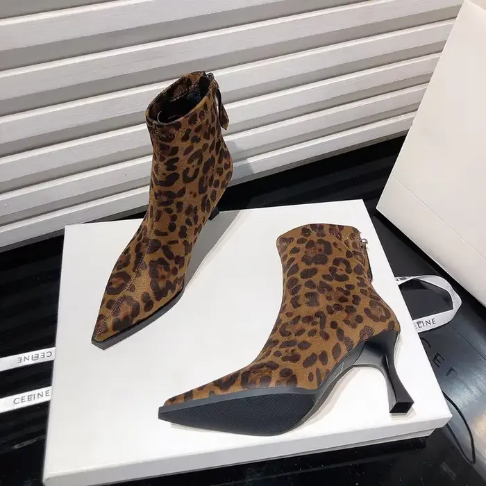 Bottines imprimées léopard pour femmes, chaussures de bal élégantes à la mode, talons hauts, bottine