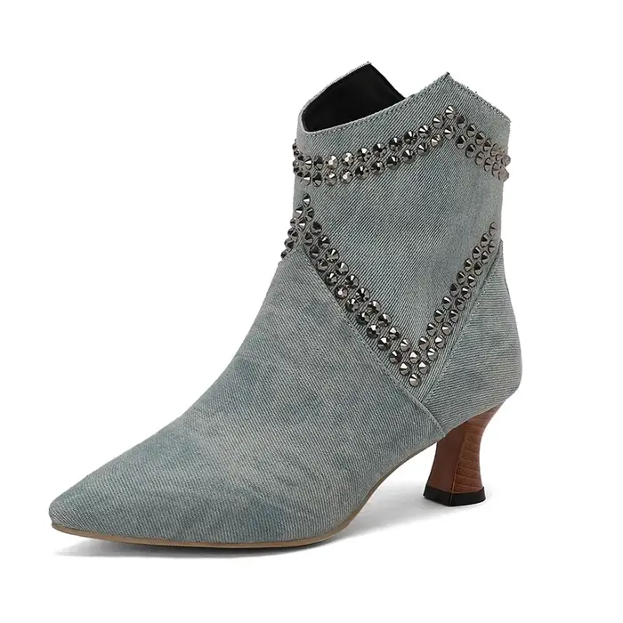 Bottines occidentales de Cowboy pour femmes, chaussures à talons chaton, Rivets décoratifs, nouvelle