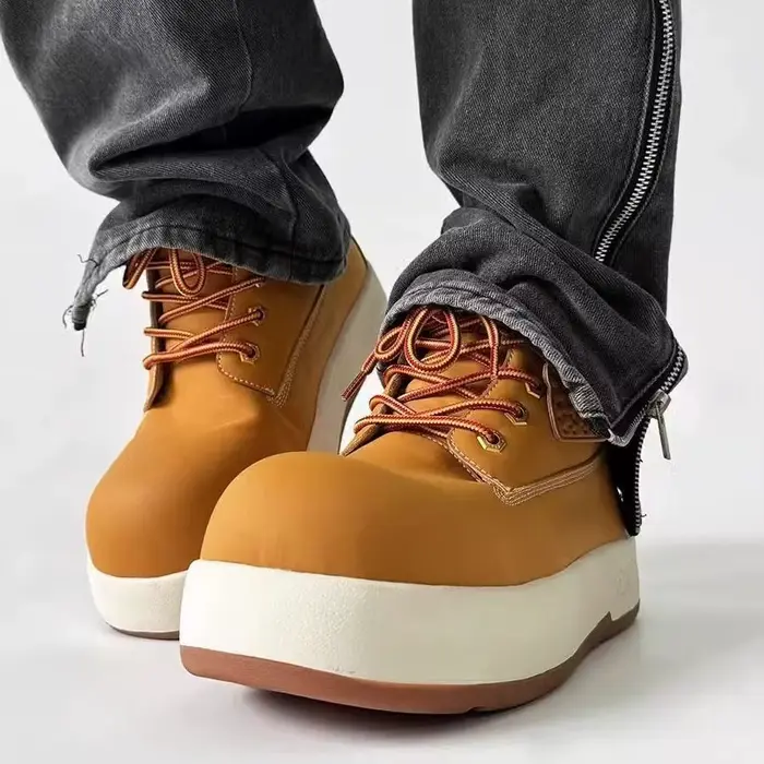 2025 laid mignon jaune grosse tête femmes bottes en cuir véritable à lacets plate-forme