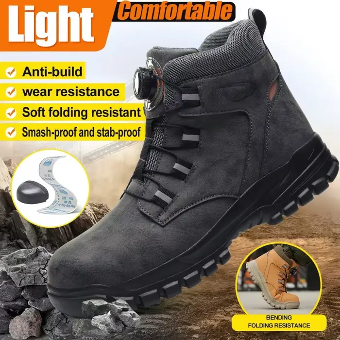 Bottes de sécurité imperméables en cuir pour hommes résistantes à l'écrasement et à la perforation mode 2024 occasions professionnelles et loisirs