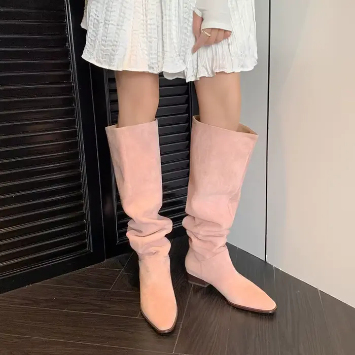 Bottes en nubuck MKKHOU style de rue hautes au genou talon bas pour femmes élégantes et confortables toutes saisons