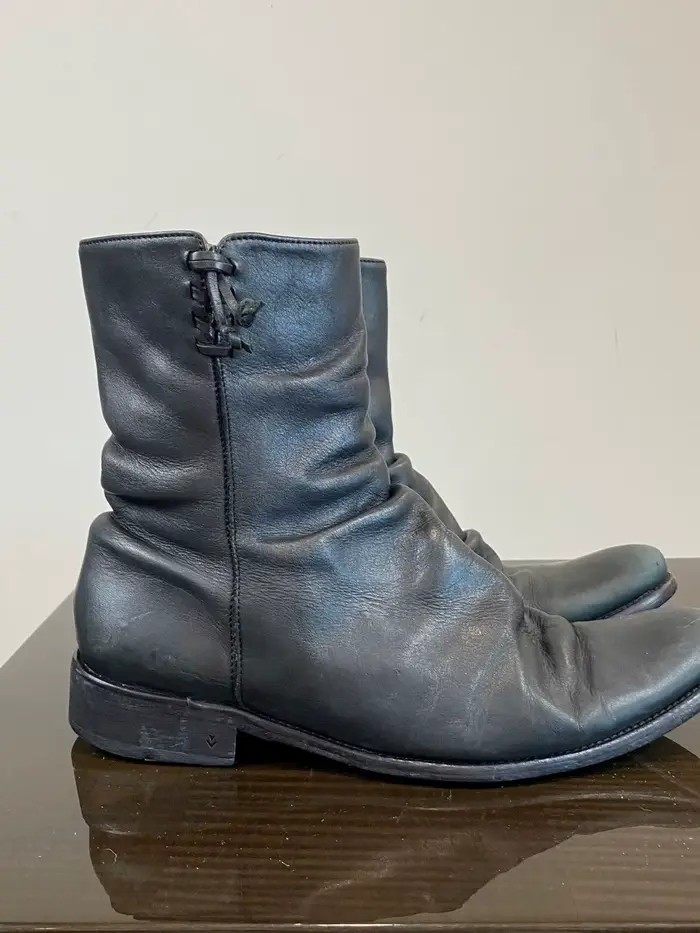 Bottes mi-mollet décontractées en cuir souple froissé style vintage, à talon carré bas, faites à la 