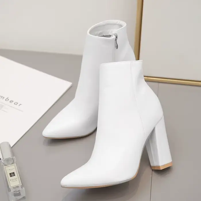 Bottes mi-mollet à talons hauts pour femmes, bottes Killer pointues, bottes blanches, mode, 8996