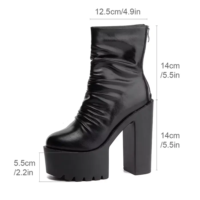 Gdgydh automne plate-forme bottes froncées talons hauts dos fermeture éclair noir
