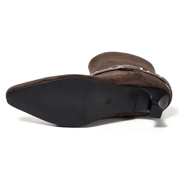 Nouveau hiver daim femmes bottes hautes bout pointu fermeture éclair concepteur