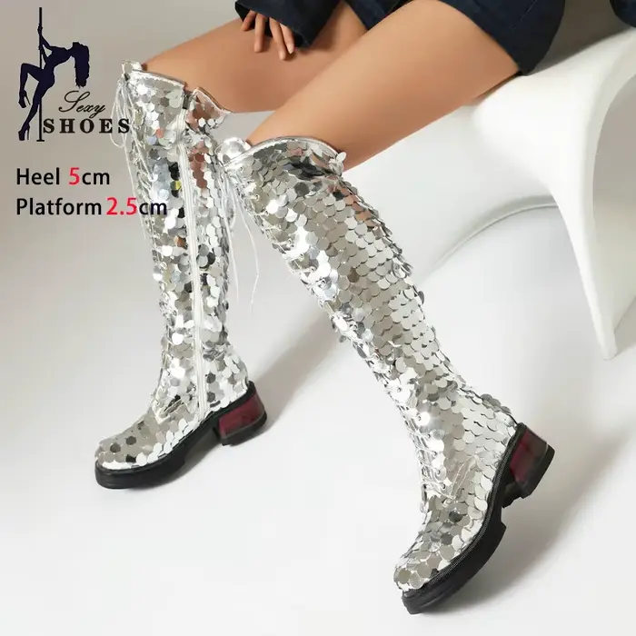 Bottes longues à paillettes pour femmes