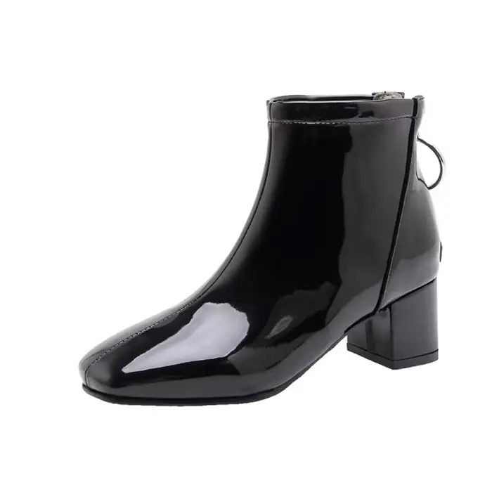 Botas De Mujer bottines femmes en cuir verni dos Zip automne hiver robe chaude fête De mariage botte