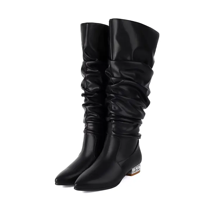 Ods-Bottes Hautes au Genou pour Femme, Chaussures sulfen Cuir Argenté, Décontractées, Sexy, à Enfile
