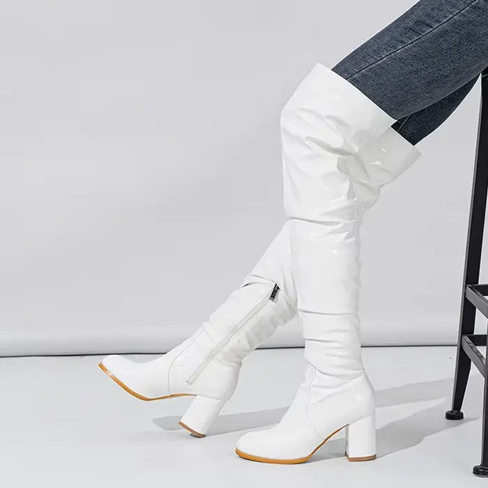 Veyke-Cuissardes de moto en cuir verni plissé pour femmes