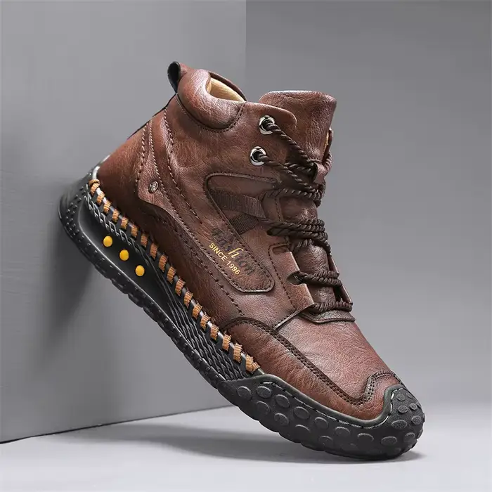 Bottes de mode cousues à la main pour hommes, chaussures décontractées mi-hautes rétro à lacets, ada