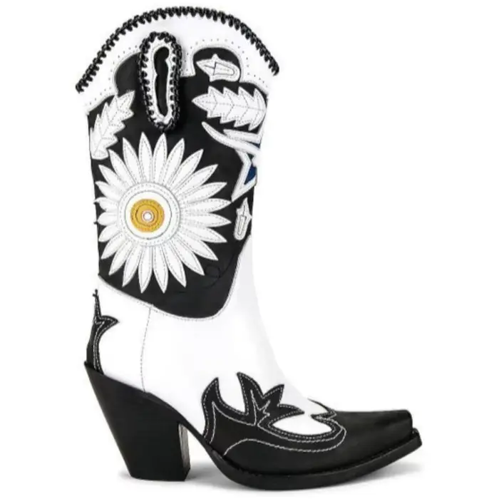 Bottes de cowboy occidentales brodées tournesol pour femme