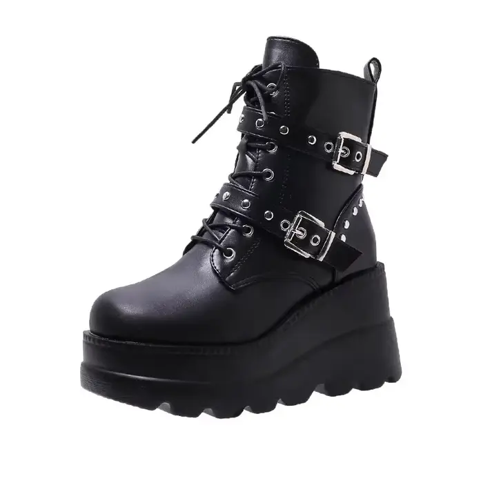 Bottines Chelsea à plateforme gothique pour femmes, chaussures de moto à semelles épaisses Rock Emo 