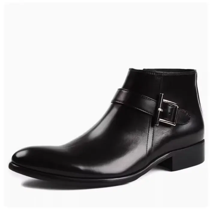 Bottes courtes pointues en cuir avec boucle pour hommes, bottes formelles à la mode, chaussures à le