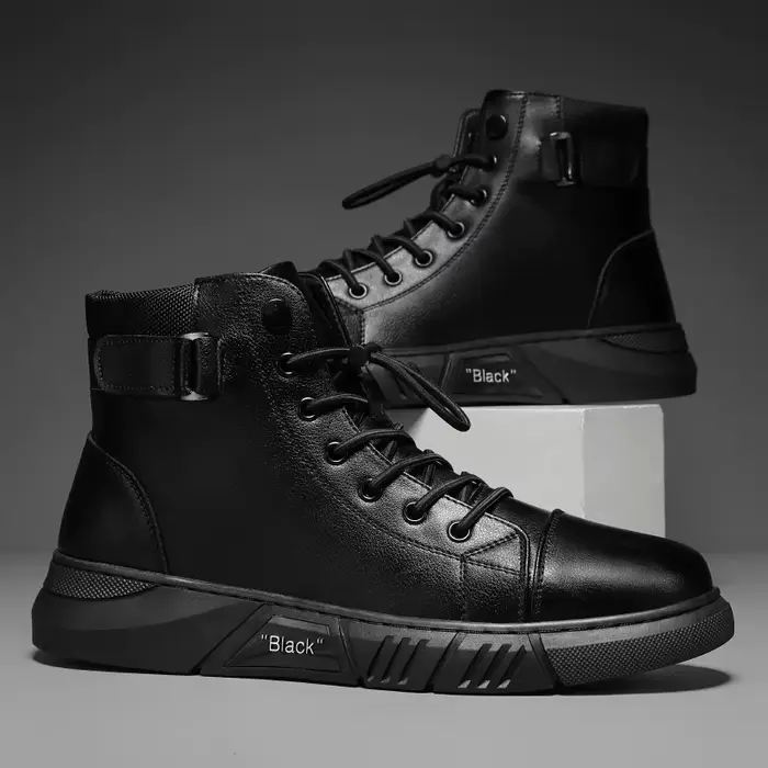 Bottes de rinçage en cuir noir pour homme style britannique printemps automne confort plat bout rond occassions quotidiennes cadeau festif