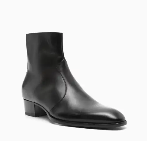 Bottes Chelsea en cuir de vache noir pour hommes, talons bas, bout pointu, haut, fermeture éclair à 